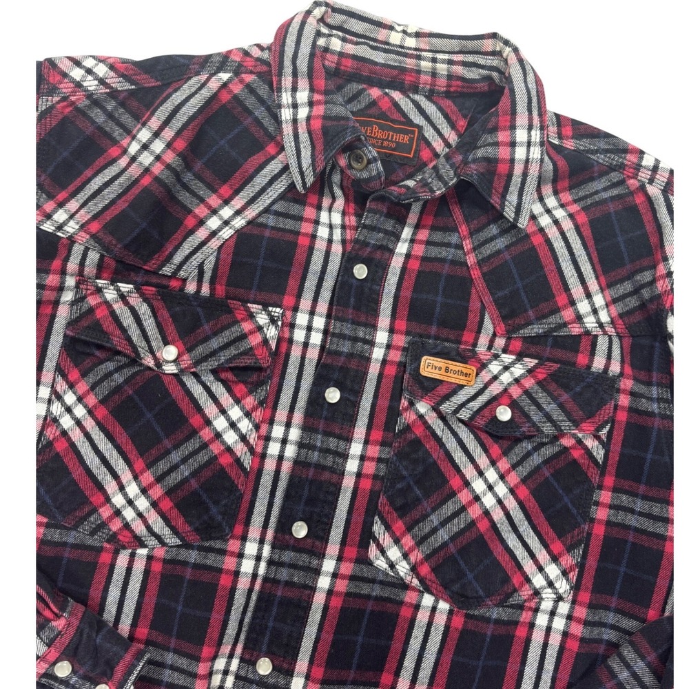 Five Brother Men's Medium Regular Plaid Heavy‎ Flannel Long Sleeve Western Shirt